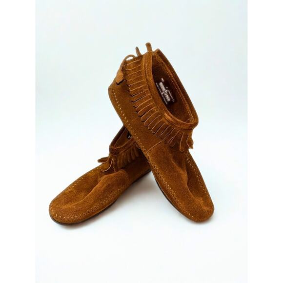 Minnetonka 283 Back Zip Fringe Ankle Boots Suede Brown Women’s Sz 9 w/ Box - Picture 6 of 16